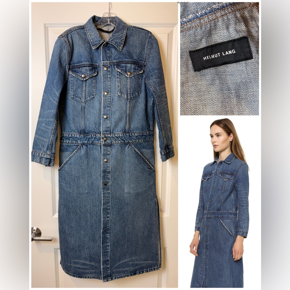 Helmut Lang VINTAGE Denim Trench Coat Dress Jacket Made in USA Size M | RARE - Picture 1 of 14